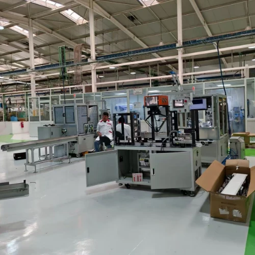 HAIFEI automated welding equipment arranged on the production floor, ready for final testing.