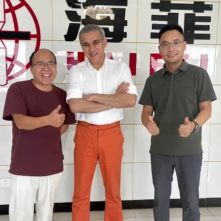 UAE clients visit Haifei Automatic copper braids crimping and cutting machine